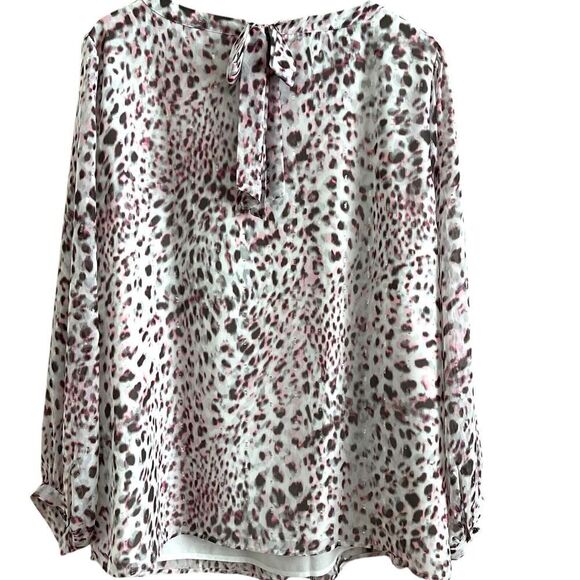 Talbots Leopard Print Metallic Top 2X Gray Pink Blouse Fairy Feminine Dressy - Picture 2 of 11